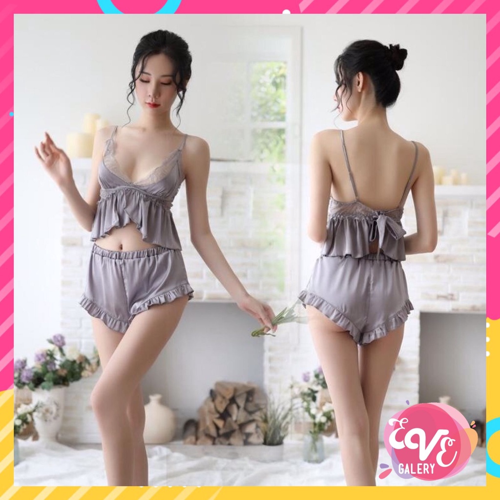 Ɛѵҽ Lingerie set Piyama Baju Tidur Wanita Vee-Silk Lace  NightWear 1272