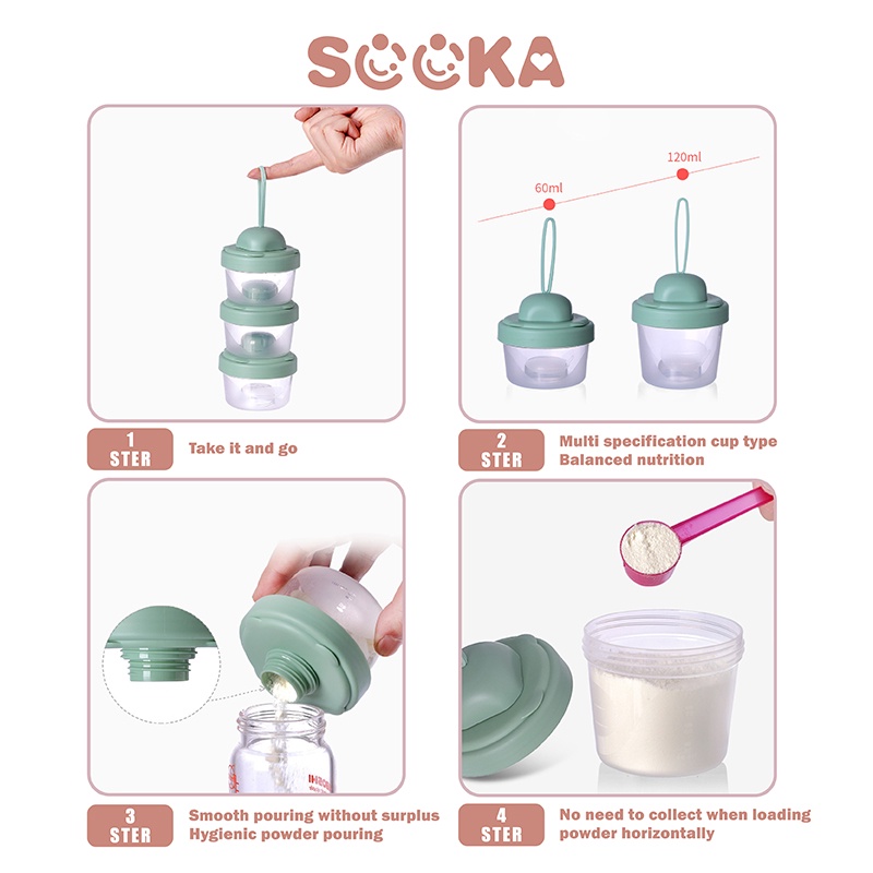 SOOKA Kotak Penyimpanan  Makanan Bertingkat - Container Susu Kotak Tempat Susu Bubuk Traveling Bayi Powder Milk Container Baby  SK-ECC1087