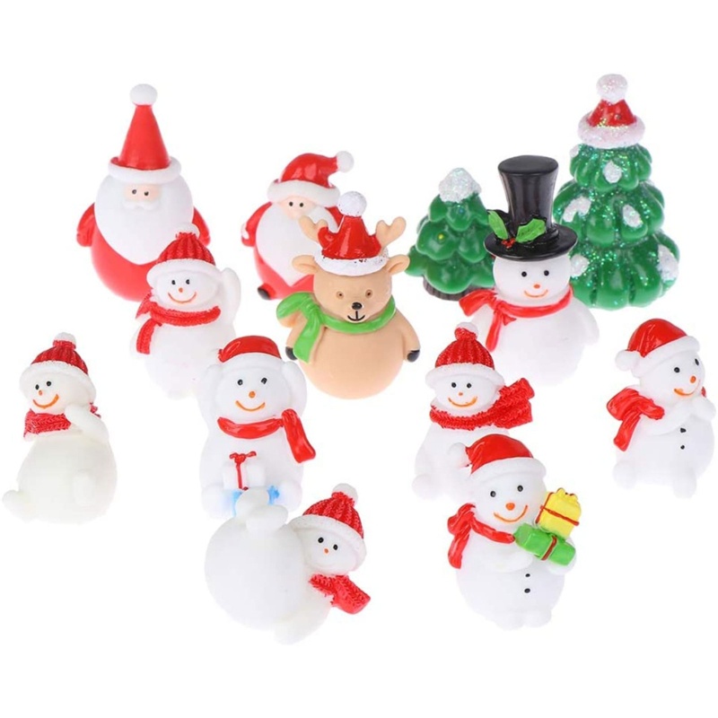 Zzz 24pcs / Set Miniatur Snowman / Rusa Natal Bahan Resin Untuk Dekorasi Taman Mini / Rumah Boneka DIY
