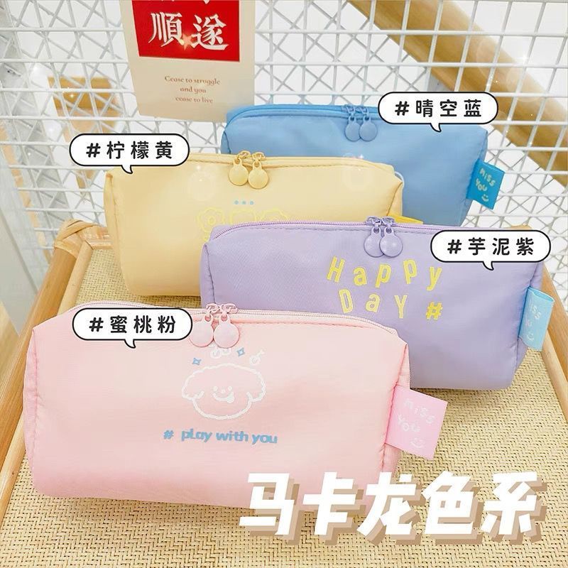 ♂✿✚Sera Sera angin kecil segar tas pena terbuka versi Korea dari minoritas sederhana warna solid siswa sekolah menengah pertama bernilai tinggi gadis kotak alat tulis