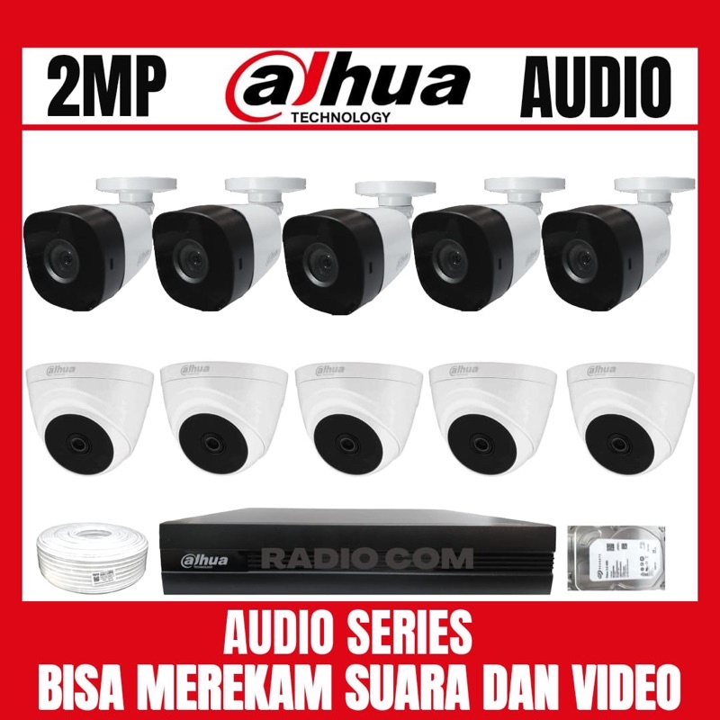 PAKET CCTV DAHUA 2MP 16 CHANNEL 10 CAMERA AUDIO BISA MEREKAM SUARA DAN VIDEO