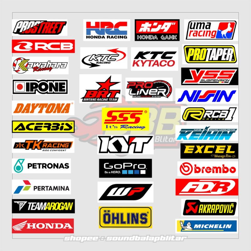 Stiker Sponsor Print Cut . Rcb, Go pro, Akropovic, Protaper, dll Vinyl Putih Logo  Racing  Bijian