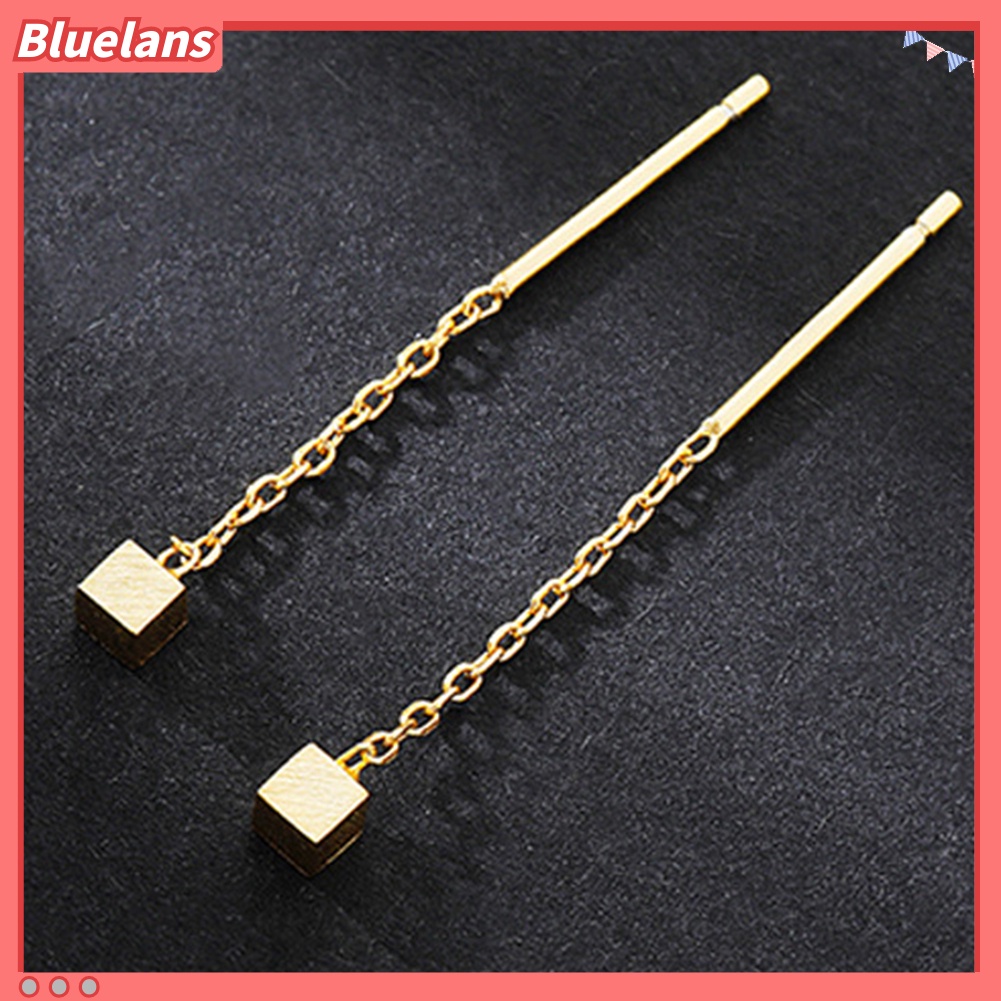 Bluelans Fashion Women Small Geometric Cube Long Dangle Chain Earrings Party Jewelry