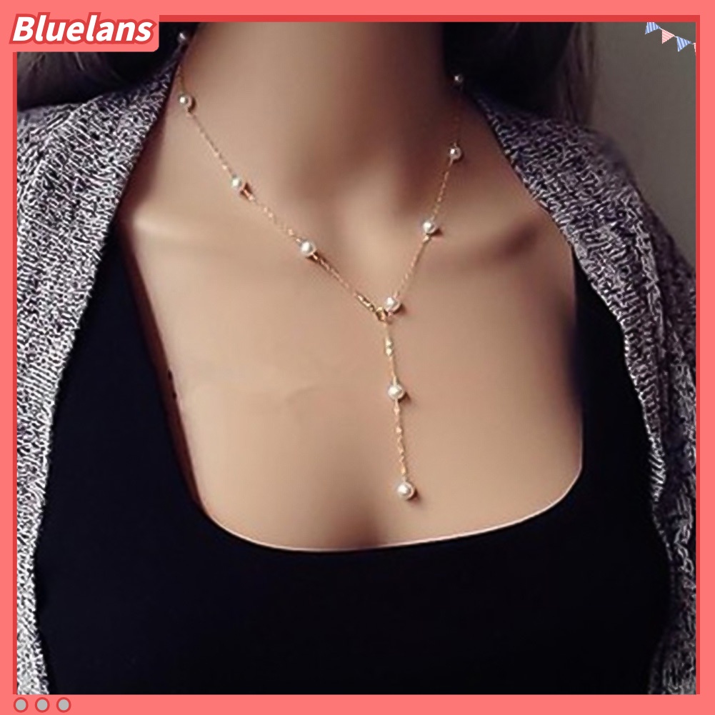 Bluelans Women Faux Pearl Pendant Chain Necklace Clavicle Jewelry Valentine Day Gift