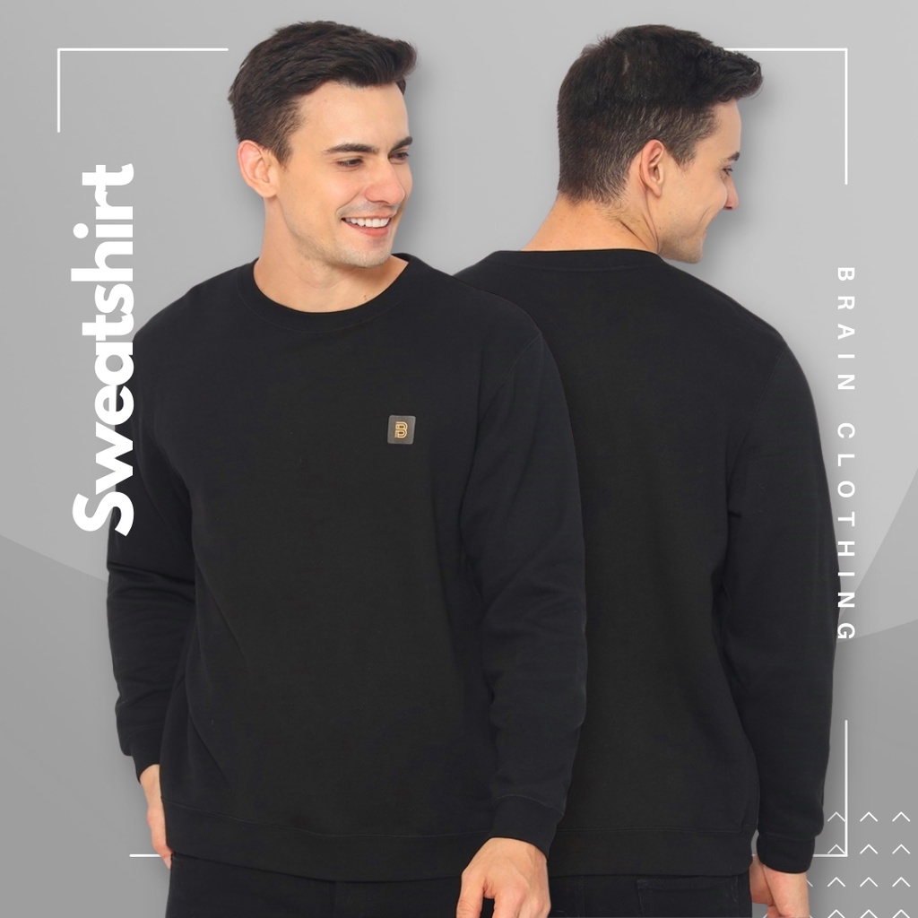 Brain Clothing Sweatshirt Pria B LOGO CN warna Hitam