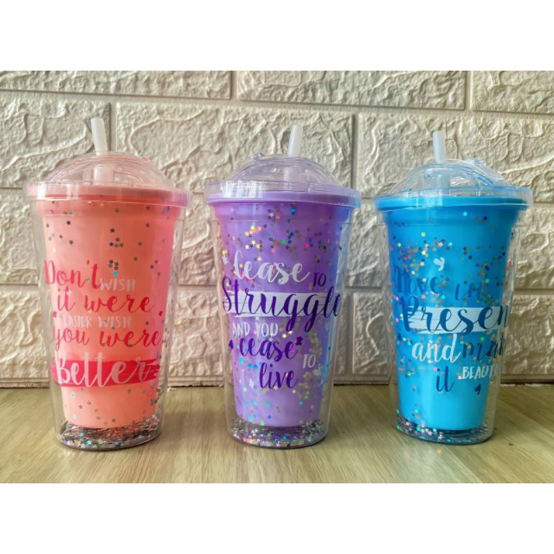 KD1 Tumbler Botol Minum Sedotan Lucu Glitter / Tumbler Cups Blink  / Tumbler Gelas Lucu / Tumbler Gelas Kekinian / Tumbler Gelas 450ml / Tumbler Gelas Anak / Tumbler Gelas Remaja / Gliter Tumbler Cups Blink + Box + Free bubble