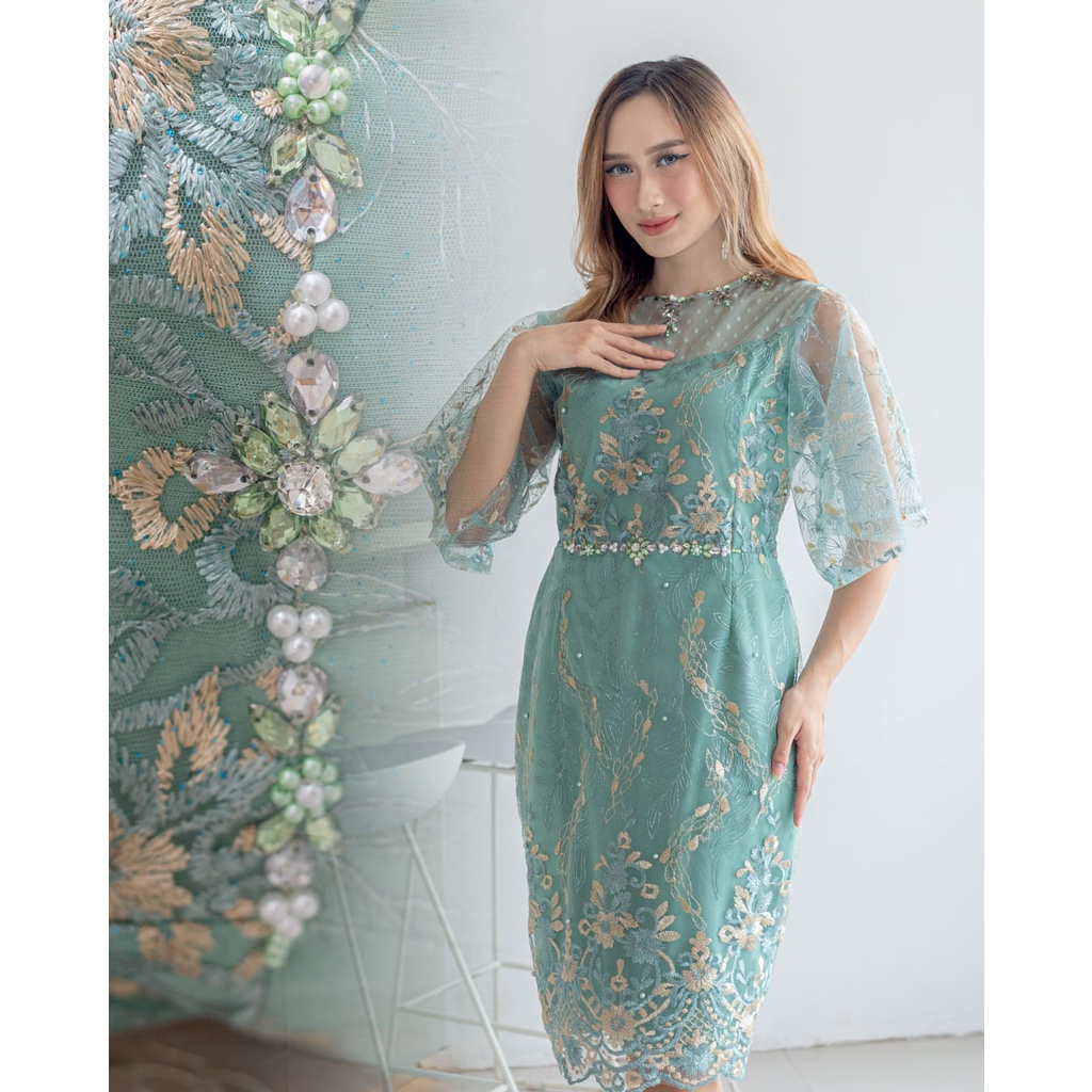 Dress Natalan Maria Brokat Bordir Payet Terbaru / Dress Pesta Kondangan Murah / Dress Gereja Wanita 