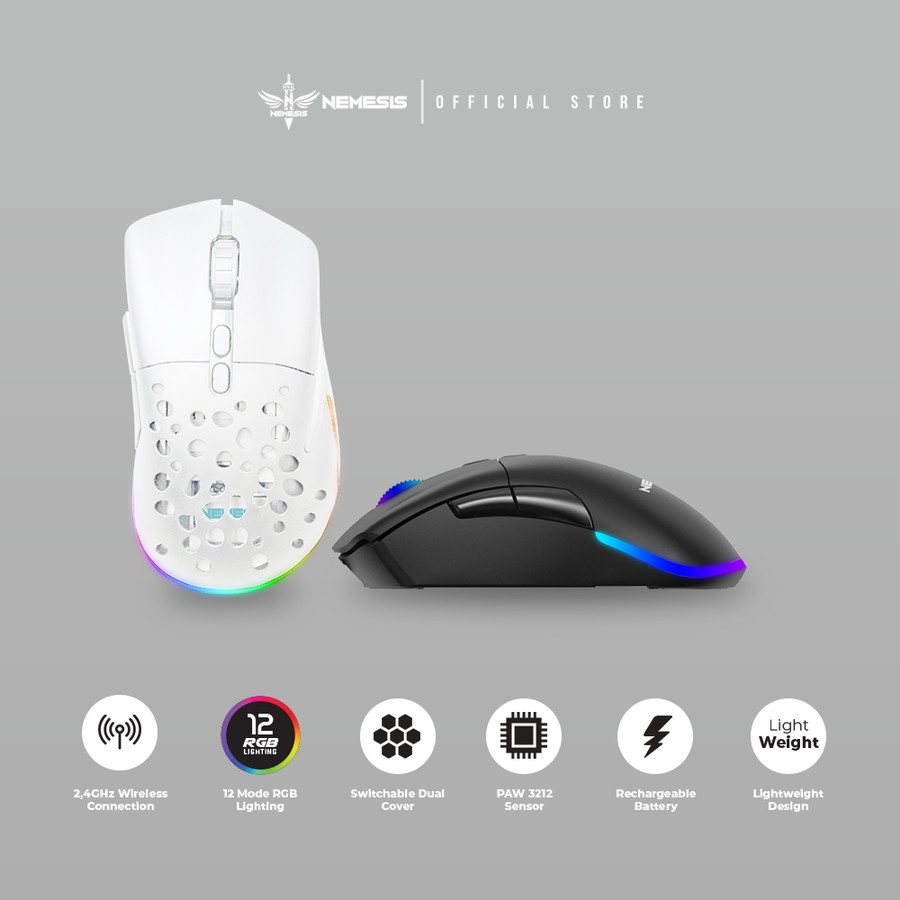 Mouse gaming nyk nemesis wireless 2.4ghz 2400dpi optical 30ips 4000fps 7d 500hz rechargeable rgb blackmoon s80 lite s80lite