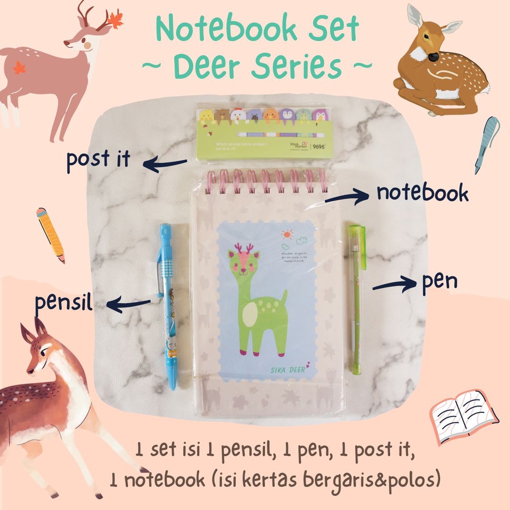 

Paket alat tulis set stationery Set buku tulis set alat tulis Buku catatan ring spiral buku tulis jurnal Deer Series