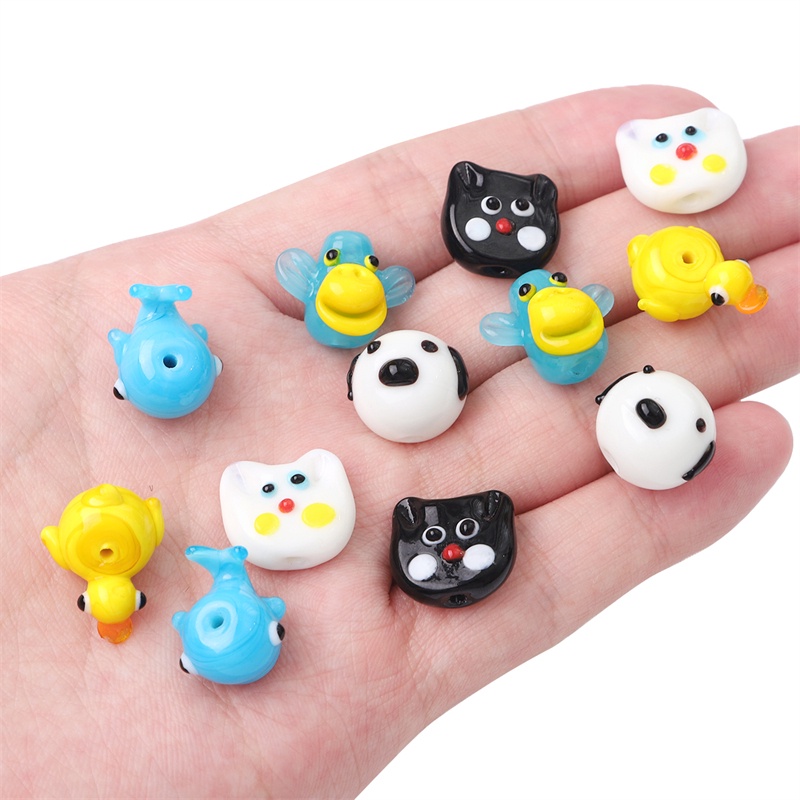 1pc Fancy Lucu Buatan Tangan Lampwork Manik-Manik Kaca Anjing Paus Biru Bebek Kucing Monyet Pesona Liontin Untuk DIY Gelang Perhiasan Kerajinan Membuat