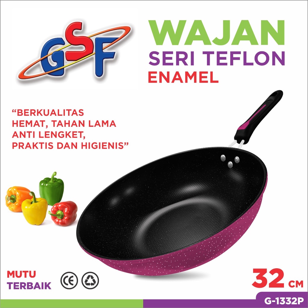 WAJAN GAGANG WARNA GSF / WAJAN GAGANG WARNA 32CM GSF G-1332P / WAJAN SERI TEFLON ENAMEL 32CM GSF G 1332P / WAJAN GAGANG ENAMEL ANTI LENGKET / WAJAN ENAMEL ANTI LENGKET