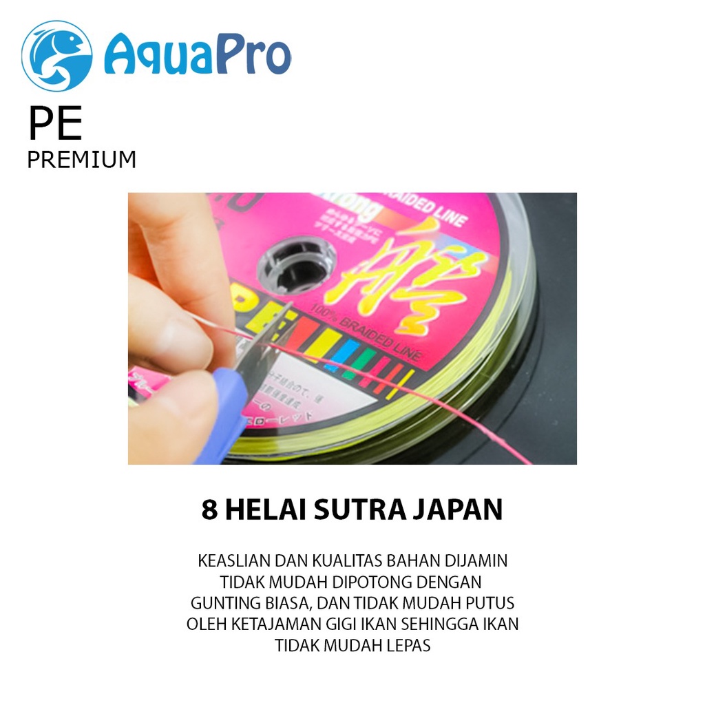 Aquapro 100M Premium PE Fishing Line X8 Strength 3.10kg-18.6kg Senar Pancing Premium Braided Fishing