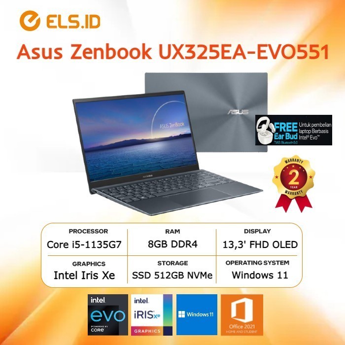 Laptop Asus Zenbook UX325EA-EVO551 i5-1135G7 8GB SSD 512GB 13,3" FHD OLED W11+OHS