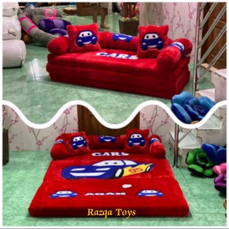 Kasur Karakter Lipat Sofabad Bahan Rasfur Import Motif CAR MOBIL