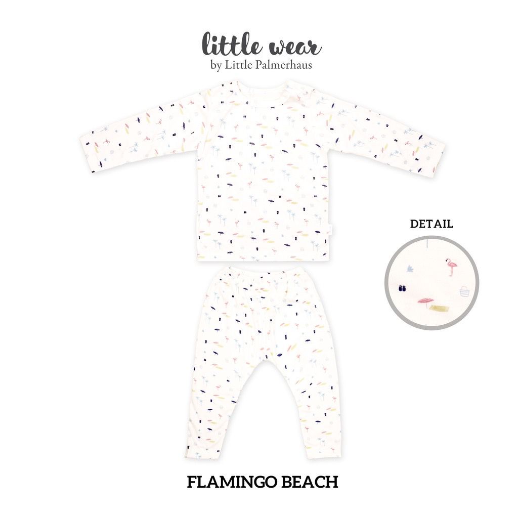 Baju Bayi Anak 1 – 3 Tahun Setelan Piyama Panjang Palmerhaus Little Wear Shoulder Button Long Sleeve Fish Parade / Elephant / Flamingo Beach