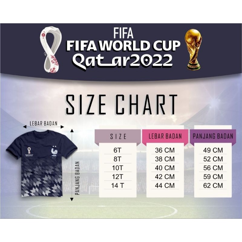 05hk05h Kaos distro FIFA WORLD CUPMOTIF SEPAKBOLA/ kaos fifa world cup qatar 2022 / kaos piala dunia/ kaos bola qatar size 6-14 T YANG DISUKAI ANAK-ANAK SEPANJANG MASA