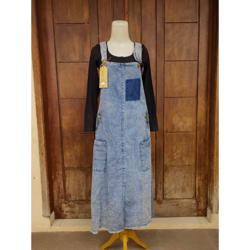 Overall Wanita Jeans Sobek Rawis Korean