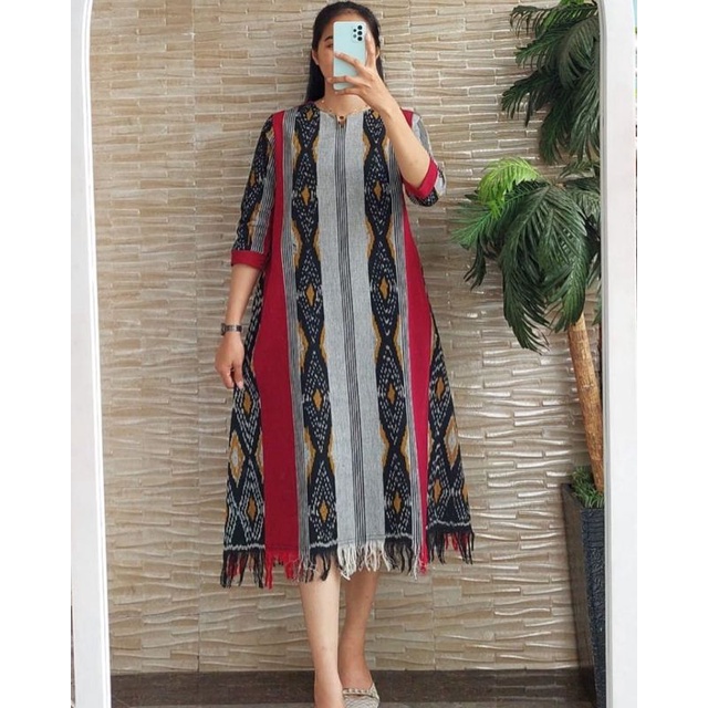 DRESS SHEERENA II TENUN FASHION TROSO JEPARA, DRESS CASUAL TENUN JEPARA, DRESS TENUN IKAT TROSO JEPA