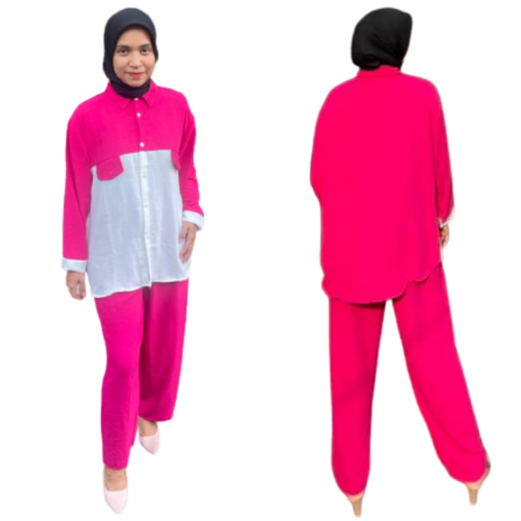 MINIGO POLOS SET CRINKLE/STELAN CRINKLE WANITA POLOS KOMBINASI