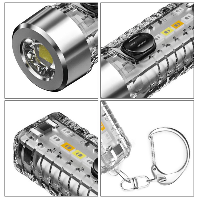 Lampu Senter Darurat Mini 7 Mode Rechargeable Dengan Gantungan Kunci Untuk Camping / Rumah