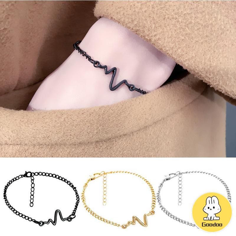 Gelang Rantai Adjustable Simple Model Elektrokardiogram Untuk Pria/Wanita/Pasangan -Doo