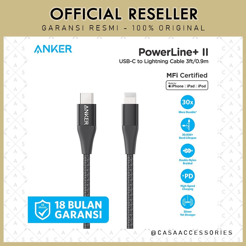 Anker PowerLine+ II USB-C to Lightning 0,9M 3FT Data Cable - A8652