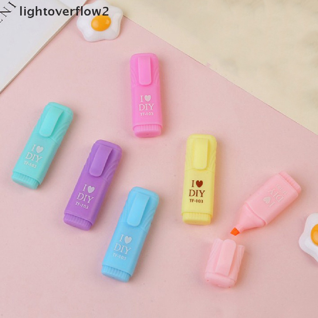 (lightoverflow2) 6pcs / Lot Spidol Mini Desain Kartun Kucing Es Krim Untuk Sekolah / Kantor
