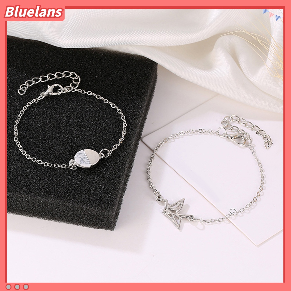 2pcs / Set Gelang Rantai Bentuk Merpati Bulat Model Hollow Untuk Wanita