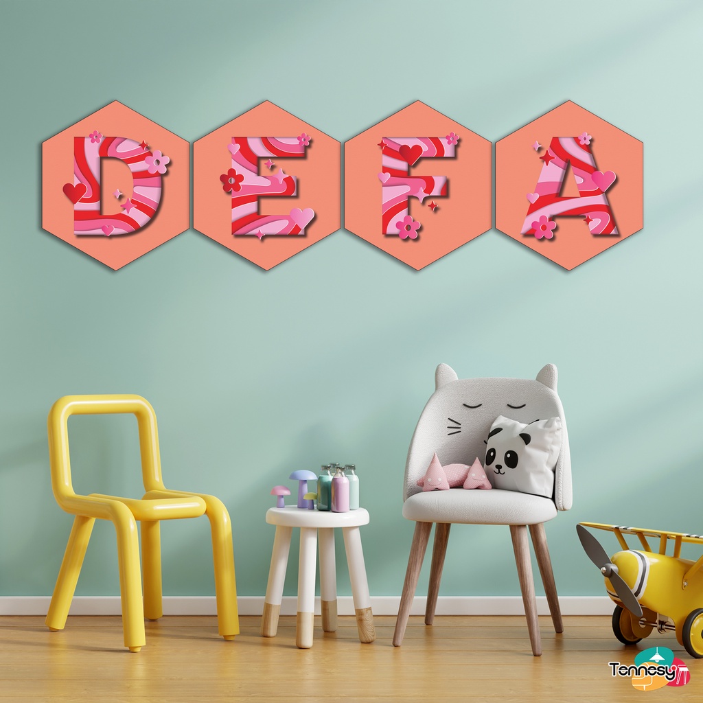 TENNESY HIASAN DINDING HEXAGONAL KUSTOM NAMA REQUEST ALFABET HURUF FONT INISIAL WALL DECOR PAJANGAN KAYU DEKORASI DINDING KAMAR TIDUR RUMAH