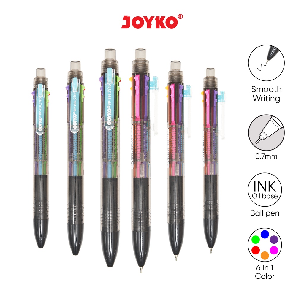 

Ball Pen Pulpen Pena Joyko BP-236 Sito 0.7 mm 6 Warna Colors