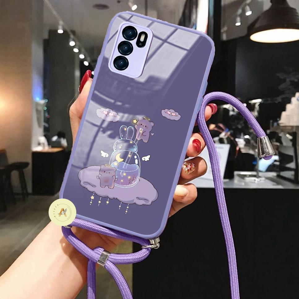 D4W9 CK08 - Softcase Glass Macaroon + Tali OPPO A54 A16 A15 A5S A12 A11K A7 F9 RENO 5 5F 6 4G LILAC - Case HP OPPO A16 A15 A5S A11K A12 A7 A54 - Case OPPO - Kesing HP OPPO - Casing HP OPPO - Softcase Kaca Macaroon Mint Lilac - Silikon OPPO - Case OPPO - A