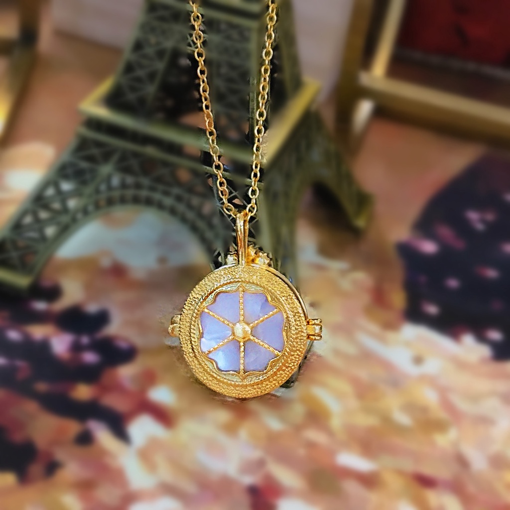 Goldkingdom Perhiasan Fashion 24K Bangkok Aksesoris Ready Stock Vintage Craft Pocket Watch Kalung Mewah Mutiara Warna Alami Shell Jam Liontin