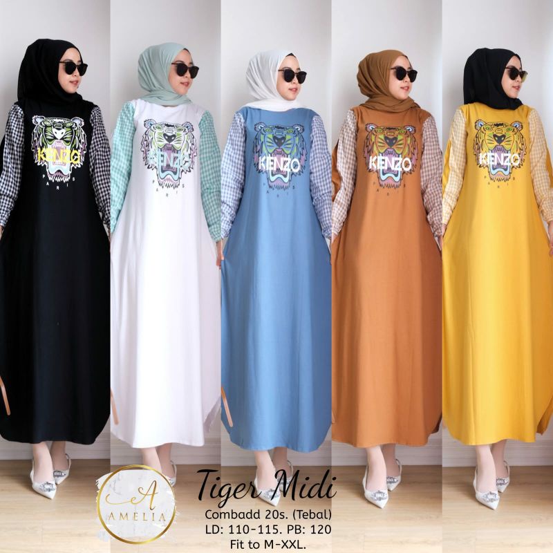 Restock midi / Dress Kaos Combed Kombinasi By KALALOVA 14.11 // Ogis Ursa Leopard MOLANA / OGIS  / G