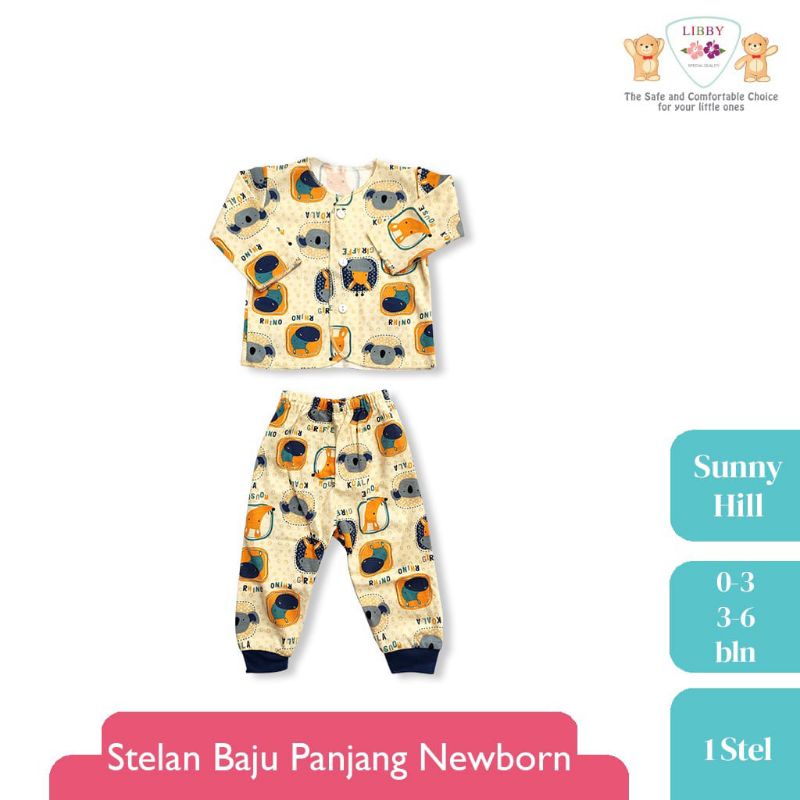 SETELAN  PANJANG BAYI KANCING DEPAN LIBBY MOTIF SUNNY HILL SIZE 3-6 BULAN