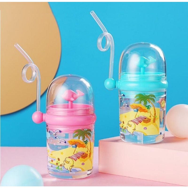 Botol Minum Anak Sedotan Air Mancur Paus Lumba Lumba BPA FREE