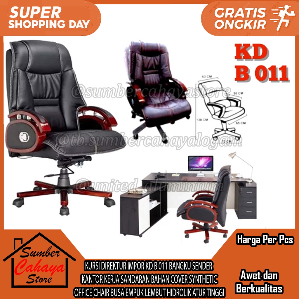 KD B 011 Kursi Direktur Impor Bangku Sender Kantor Kerja Reclining Sandaran Tangan Rangka Kaki Roda 