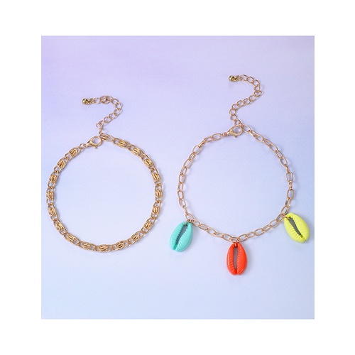 LRC Gelang Kaki Fashion Color Color Shell Chain 2-piece V35842