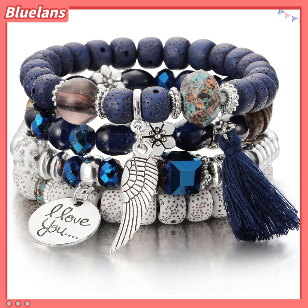 Bluelans 4Pcs Bohemia Style Wing Beads Bracelet Women Bangle Jewelry Party Gift