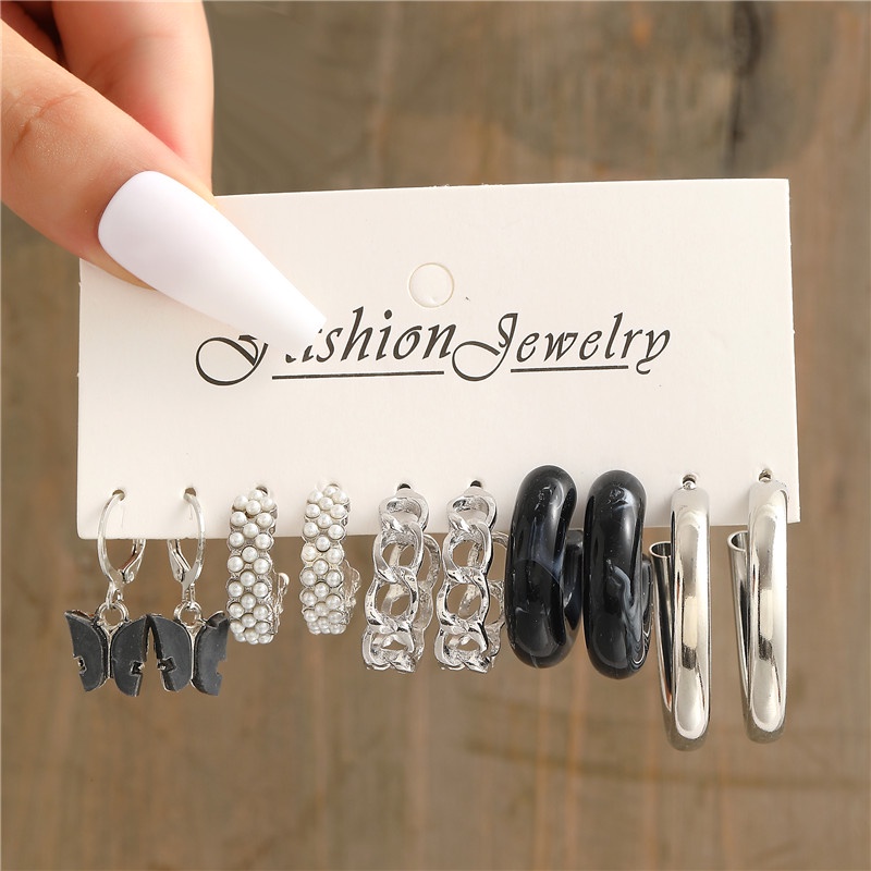2022 Set Anting Tusuk / Stud Model Kupu-Kupu / Geometri Aksen Mutiara Imitasi Gaya Vintage