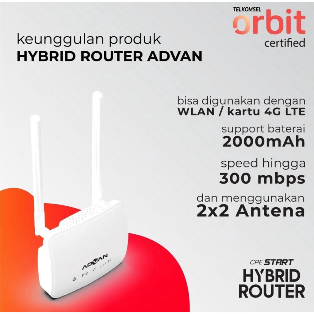 Telkomsel Orbit Bonus Data Kuota 150GB Advan CPE Star Hybrid Router Modem 4G Wifi