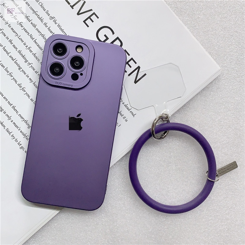 Soft Case Silikon Ungu Tua + Gelang Lubang Volume Untuk IPhone 14 13 12 11 Pro Max X XS XR XSMAX 7 8 Plus 12mini 13mini