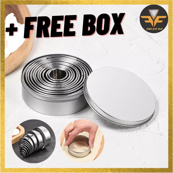 Cetakan Kue Roti Set 11 in 1 FREE BOX Bulat Stainless Steel Ring Cutter Bread Baking Stainless Steel Cetakan Ring Set Cutter Mousse TERLARIS TERMURAH