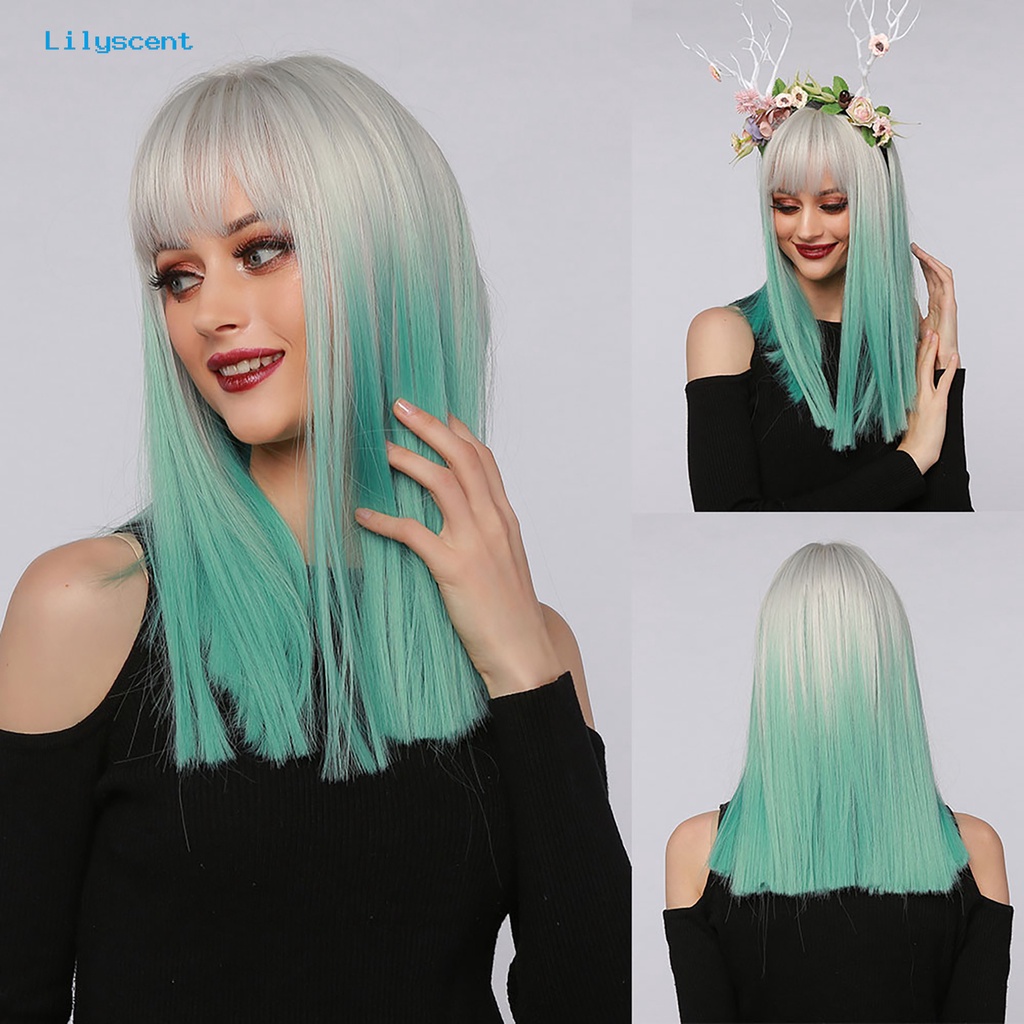 Wig Rambut Wanita Model Panjang Sedang Lurus Warna Gradasi Untuk Natal