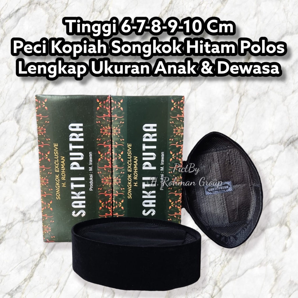 Peci Hitam Kupyah Pendek Songkok Hitam Nasional Tinggi 6 cm 7 cm 8 cm 9 cm 10 cm Ukuran Anak Dan Dewasa Aksesoris Muslim Pria