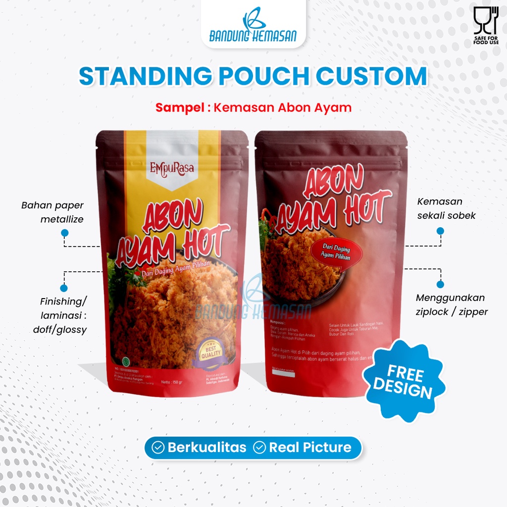 

12 x 20 - Custom Cetak Kemasan Standing Pouch Plastik Makanan Ziplock - Full Printing, Minimal Order 100 Pcs!
