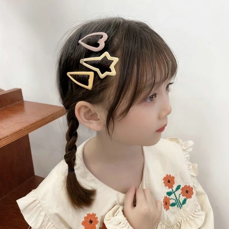 3pcs / Set Jepit Rambut Bentuk Bintang / Hati Untuk Anak Perempuan