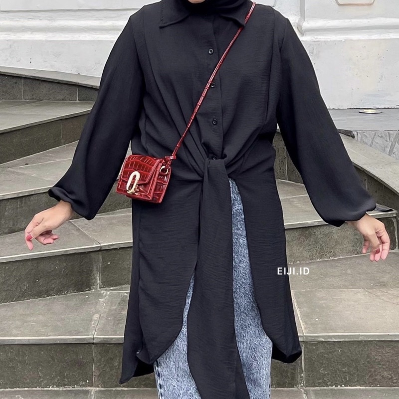 Lyra Oversize Dress - Midi Dress Tunik Blouse Wanita Linen Cringkle