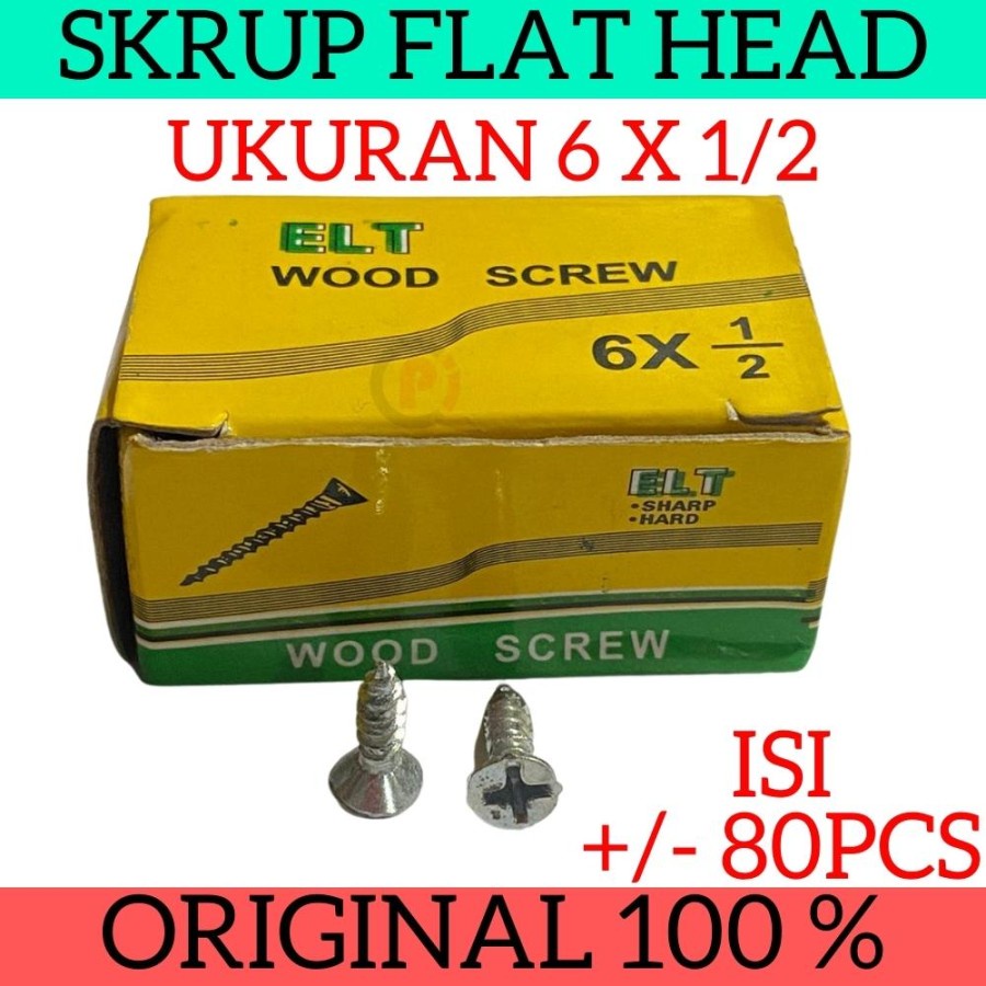 Skrup Flat Head Kepala Datar Untuk Kayu Ukuran 8 6 x 1 1/2 5/8 3/4 Inch Sekrup Baut