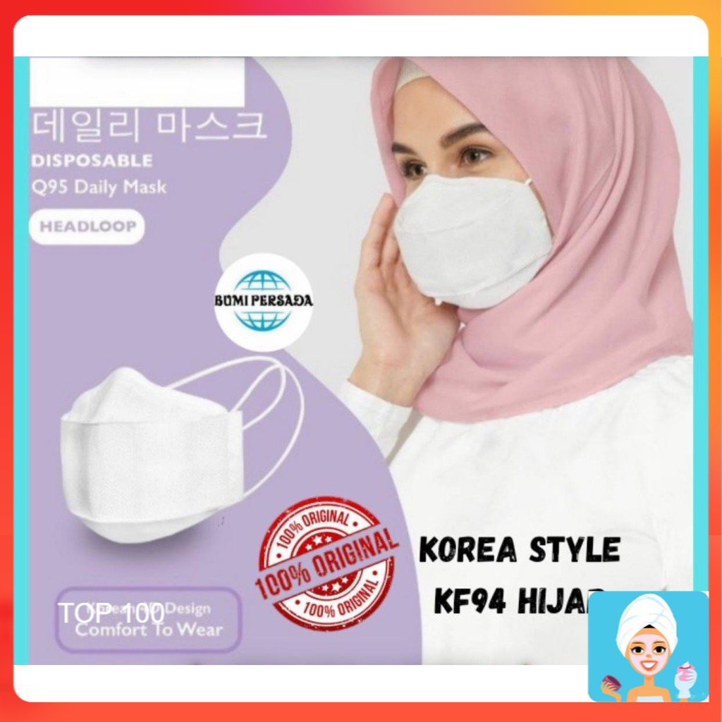 [ML] MASKER KF94 HIJAB HITAM PUTIH / MASKER MEDIS KOREA FACE MASK ECERAN