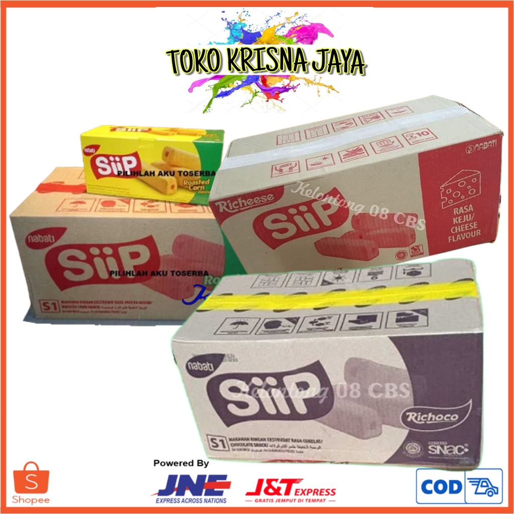 

1 DUS RICHEESE NABATI SIIP SNACK ANEKA RASA KEJU | COKLAT | JAGUNG NETTO 12 BOX X 20 PCS X 6.5GR